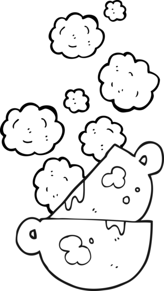 Bir insan tarafından çizilmiş siyah beyaz kahve fincanları.