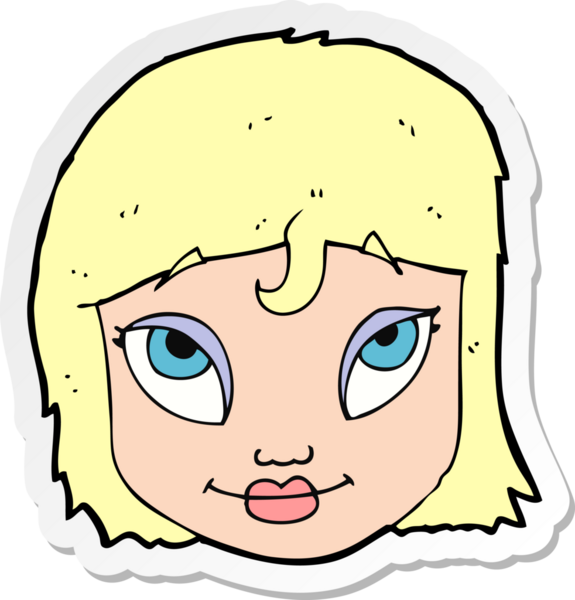 Bir insan tarafından çizilmiş gülümseyen bir karikatür kadının çıkartması.