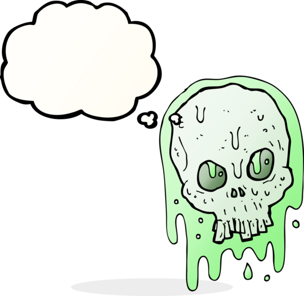 Bir insan tarafından çizilmiş düşünce baloncuklu yapışkan kafatası.