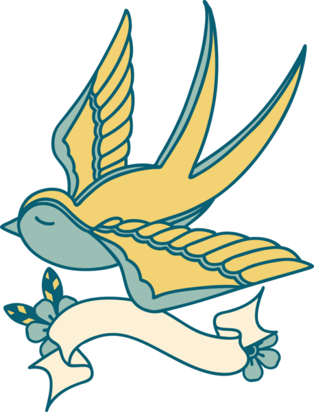 Geleneksel dövme, bir insan tarafından çizilmiş bir kırlangıç sancağıyla