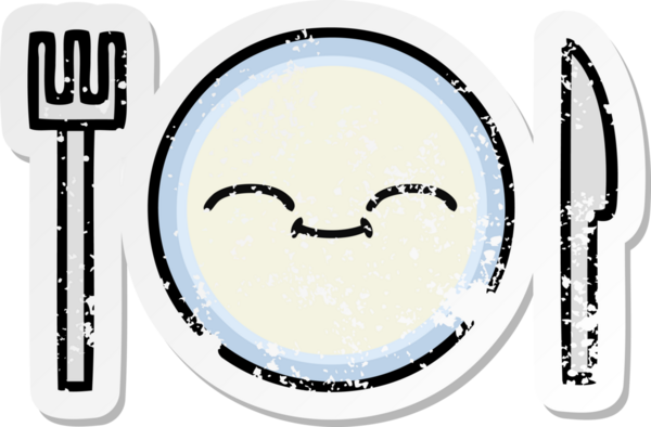 Bir insan tarafından çizilmiş tatlı bir yemek tabağının sıkıntılı çıkartması.