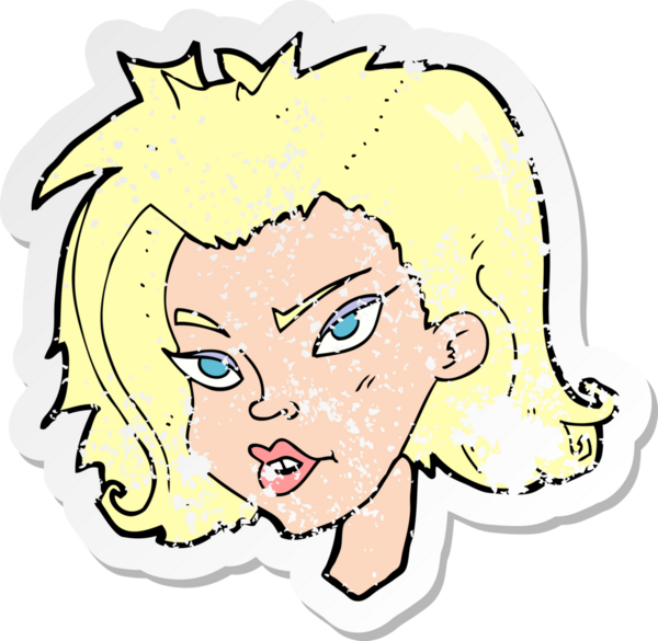 Bir insan tarafından çizilmiş bir karikatür kadın yüzünün gerilimli yapıştırması.