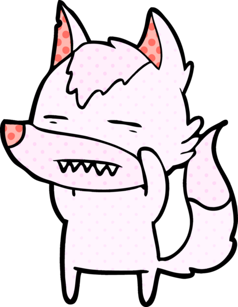 Bir insan tarafından çizilen dişleri gösteren bir kurt çizgi filmi.