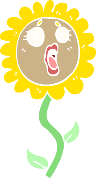 Bir insan tarafından çizilen düz renk çizimi ayçiçeğini şok etti