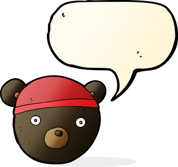 Bir insan tarafından çizilmiş konuşma balonlu şapka giyen siyah ayı yavrusu.