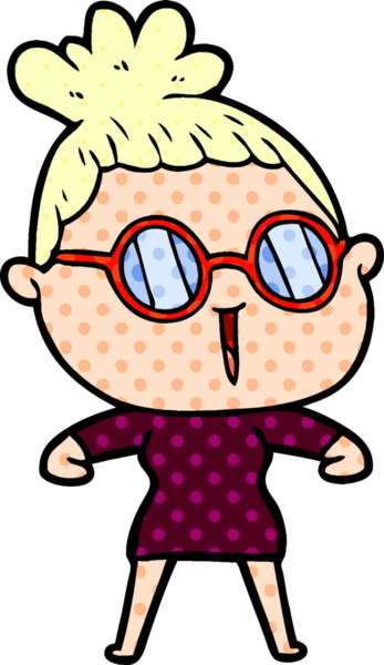 Bir insan tarafından çizilmiş gözlüklü bir karikatür kadın.