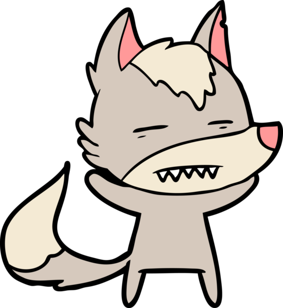 Bir insan tarafından çizilen dişleri gösteren bir kurt çizgi filmi.