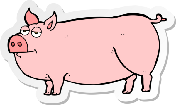 Çizgi film çıkartması. Bir insan tarafından çizilmiş kocaman bir domuz.