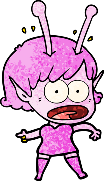 Karikatür, bir insan tarafından çizilen uzaylı kızı şok etti.