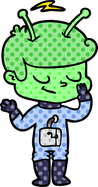 Bir insan tarafından çizilmiş dost canlısı çizgi film uzay adamı.