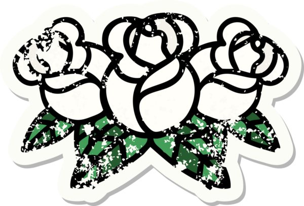 Bir insanın çizdiği çiçek buketinin geleneksel stiliyle depresif etiket dövmesi.