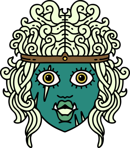 Retro Dövme Tarzı Ork Barbar karakter yüzü Bir insan tarafından çizilmiş