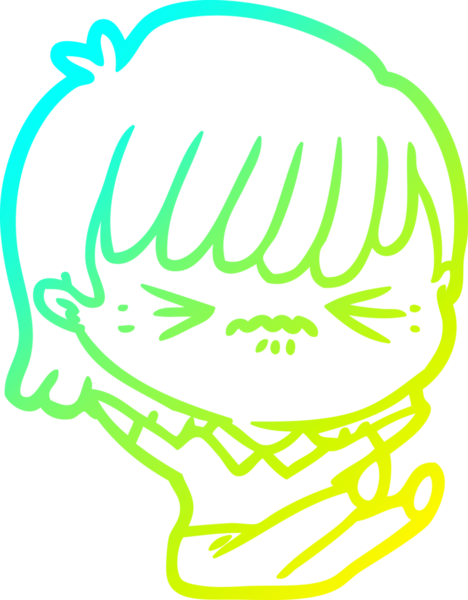 Sinirli bir çizgi film kızı bir insan tarafından çizilmiş soğuk gradyan çizimi