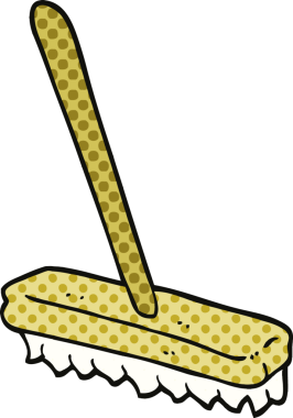 Bir insan tarafından çizilmiş çizgi roman tarzı süpürme fırçası.