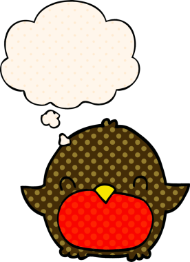 Çizgi roman tarzında bir insan tarafından çizilmiş düşünce baloncuğu olan penguen.