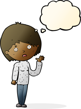 Bir insan tarafından çizilmiş düşünce balonu olan endişeli bir karikatür.