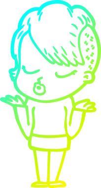 Bir insan tarafından çizilmiş soğuk gradyan çizgi film karakteri güzel hippi kız.