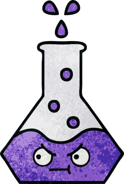 Bir insan tarafından çizilmiş bir bilim şişesinin retro grunge desen karikatürü.