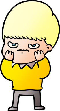 Bir insan tarafından çizilmiş sinirli çizgi film çocuğu.