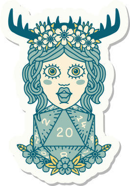 Bir insan tarafından çizilmiş 20 zarlı insan Druid çıkartması.