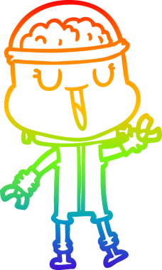 gökkuşağı gradyanı çizimi bir insan tarafından çizilmiş mutlu bir robot çizgi filmi.