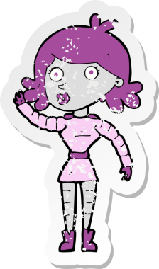 Bir insan tarafından çizilmiş robot bir kadının gerilimli çıkartması.