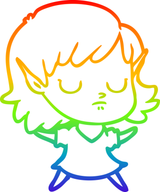 Gökkuşağı gradyan çizgi çizimi bir insan tarafından çizilmiş bir elf kızı