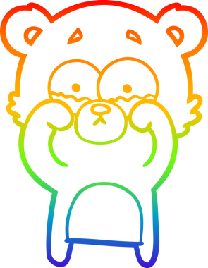 Gökkuşağı gradyan çizgi çizimi bir insan tarafından çizilmiş ağlayan ayı gözleri.