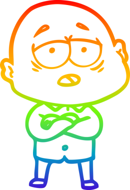 Gökkuşağı gradyan çizgi çizimi bir insan tarafından çizilmiş yorgun kel bir adam