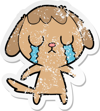 Bir insan tarafından çizilmiş ağlayan şirin bir köpeğin sıkıntılı çıkartması.