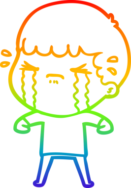 Gökkuşağı gradyan çizimi bir insan tarafından çizilmiş ağlayan bir karikatür adamı çiziyor.