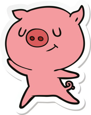 Bir insan tarafından çizilmiş mutlu çizgi film domuzu çıkartması.