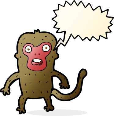 Bir insan tarafından çizilmiş konuşma balonlu çizgi maymun.