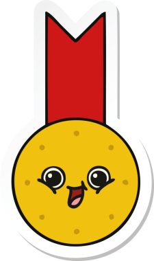 Bir insan tarafından çizilmiş şirin bir altın madalyanın çıkartması.