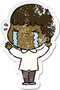 Bir insan tarafından çizilmiş ağlayan bir karikatürcünün sıkıntılı çıkartması.