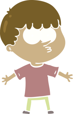 Düz renkli çizgi film meraklısı çocuk bir insan tarafından çizilmiş.