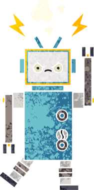 Bir insan tarafından çizilmiş bir robotun retro çizim tarzı karikatürü