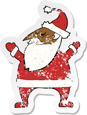 Bir insanın çizdiği Noel Baba çizgi filminin gerilimli retro çıkartması.