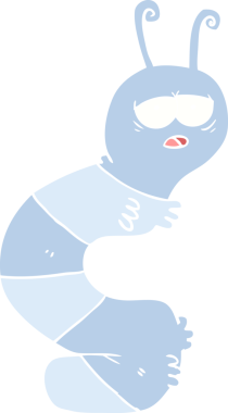 Bir insan tarafından çizilmiş düz renkli çizgi film yorgun tırtıl.