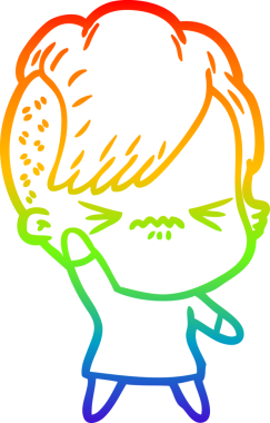 Gökkuşağı gradyan çizgi çizimi Bir insan tarafından çizilmiş sinirli hippi kız