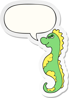 Bir insan tarafından çizilmiş konuşma balonu çıkartmalı karton deniz atı.