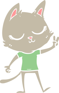 Sakin düz renkli çizgi film kedisi Bir insan tarafından çizilmiş barış işareti