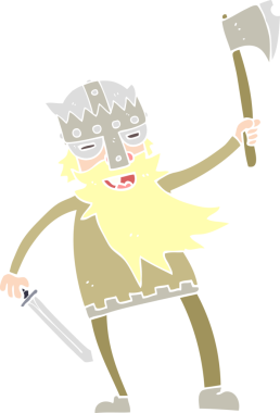 Bir insan tarafından çizilmiş Viking savaşçısının düz renk çizimi