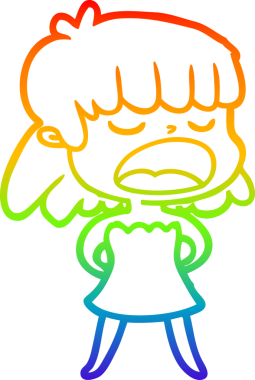 Gökkuşağı gradyan çizgi çizimi Bir insan tarafından yüksek sesle çizilen bir kadın karikatürü