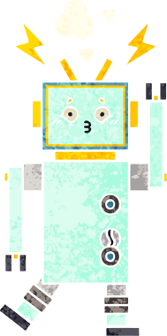 Bir insan tarafından çizilmiş bir robotun retro çizim tarzı karikatürü