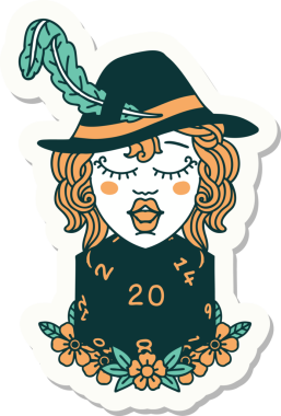 Bir insan şairin çıkartması. Bir insan tarafından çizilmiş doğal 20 zarlı.