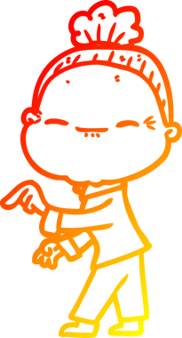 Bir insan tarafından çizilmiş barışçıl, yaşlı bir kadının sıcak çizgi çizimi.