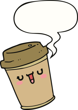 Bir insan tarafından çizilmiş konuşma balonlu kahveyi dışarı çıkar.