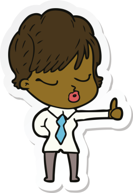 Bir insan tarafından çizilmiş, gözleri kapalı bir karikatür kadının çıkartması.