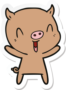 Bir insan tarafından çizilmiş mutlu çizgi film domuzu çıkartması.